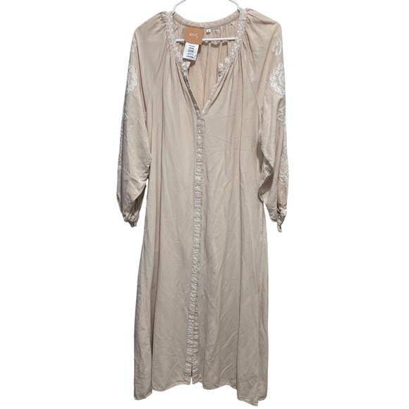 ELEVEN March 11 Linen Blend Embroidered Maxi Dress Long Sleeve Size Medium - Picture 1 of 10